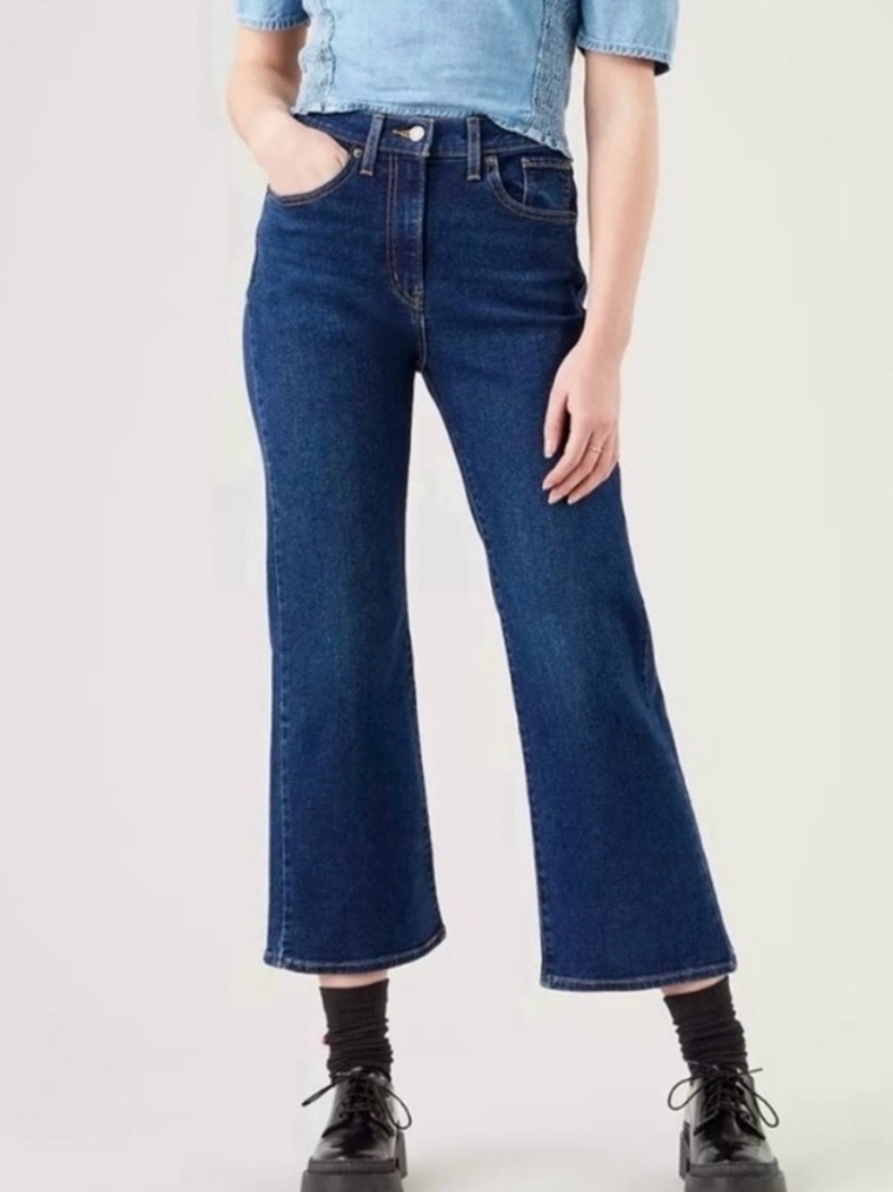 Levi's High Waisted Crop Flare Jeans Dark Indigo 28